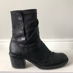 A.S.98 | Jarvis Black Leather Stacked Heel Moto Boot